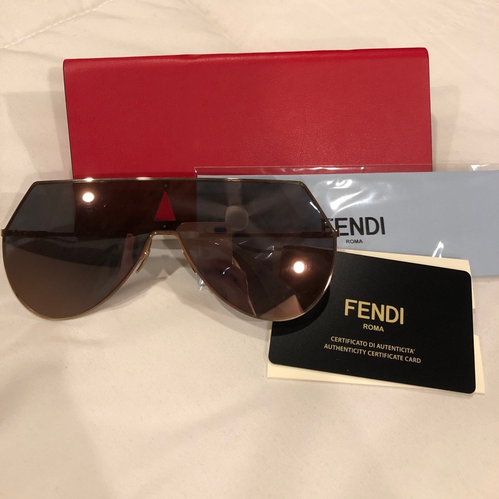 Fendi Mirror Rose Gold Shield Sunglasses